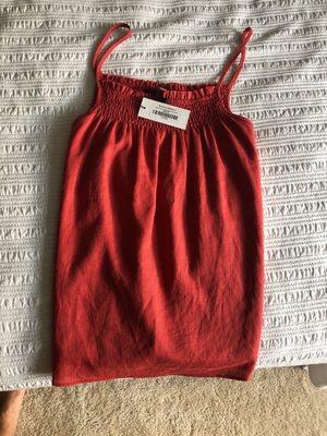 Soft linen cami with smocking. Tera cotta color. Cute for summer and fall.