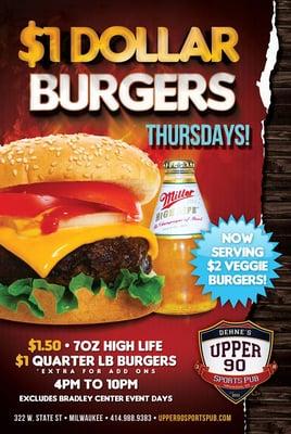 $1 burgers every Thursday night!!