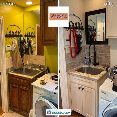 Before and After pictures of a recent laundry room remodel.