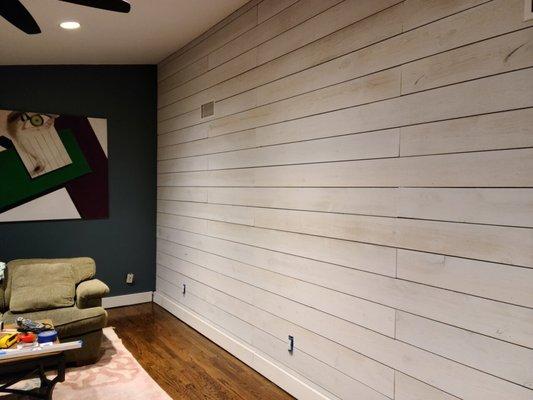 Shiplap wall in den