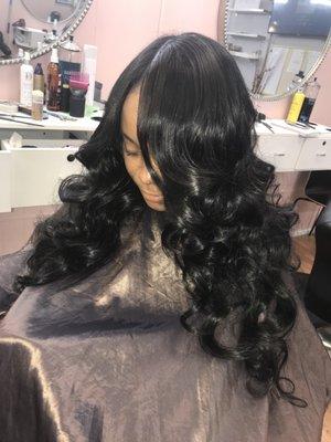 Full sew in w/ small leave out