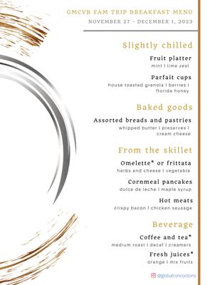 Menu for the Greater Miami Convention and Visitors Bureau