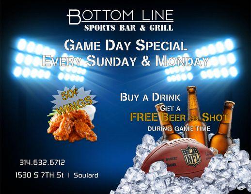 Game Day Specials!  $.50 Wing SPECIALS