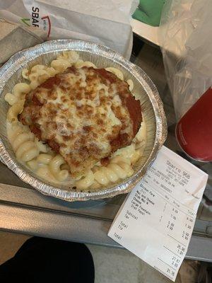 The $28 chicken parm and Mac and cheese I was charged for