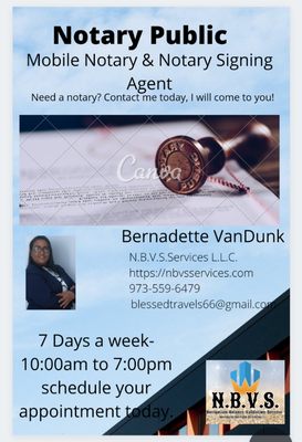 Contact me for notary services. I'll come to you! Make your appointment today.