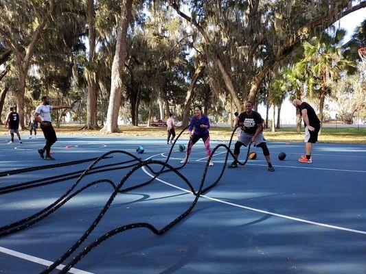 Hard work on the battle ropes