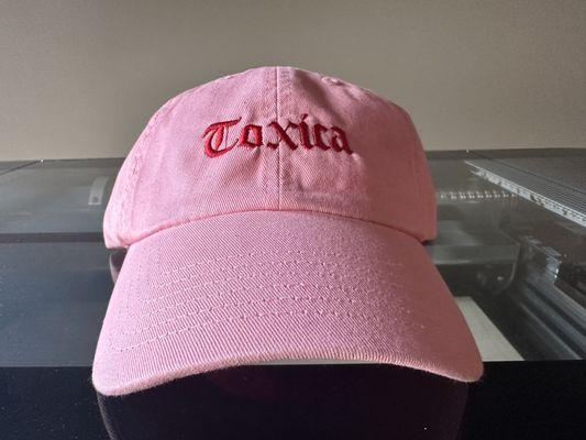 Custom embroidery on hats.