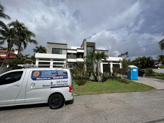 Blower Door Testing Pro on-site with over 80,000 cubic foot home in Boca Raton Florida. We have the right equipment to do them all!