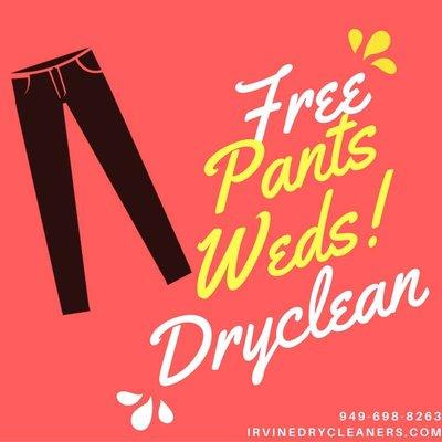 one pair pants free dry clean every wednesday.