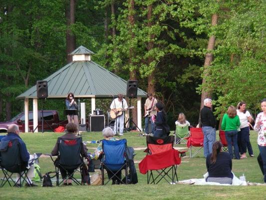 Live music on the event field( the other side of the playground from the food vendors)