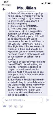 Homework and awesome communication from the teachers. Love how always get updates on what's going on.