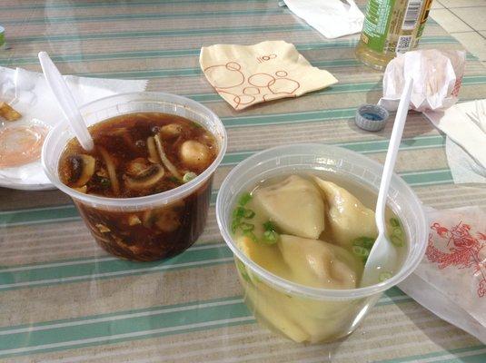 Hot and Sour soup and wonton soup.