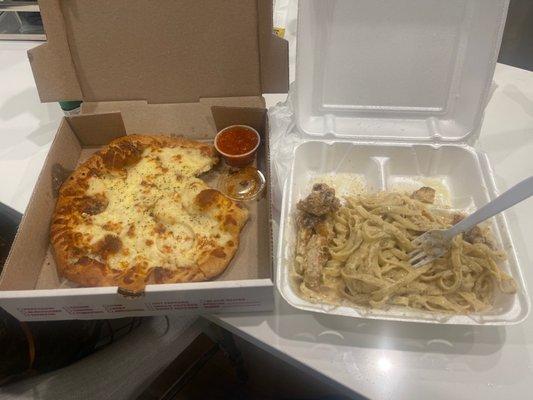 Z4. Small Cheesy Garlic Bread Sticks with Sauce  P1. Chicken Alfredo Say no to the chicken Alfredo! Cheesy garlic bread was yummy