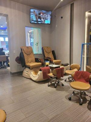 Pedicure area with tv