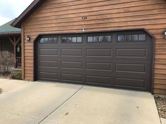 CHI Model 4283 Long Raised Panel Steel Door With Madison Windows in Brown Color