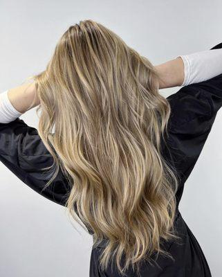 Gold blonde balayage  by Ash Pasadena, CA