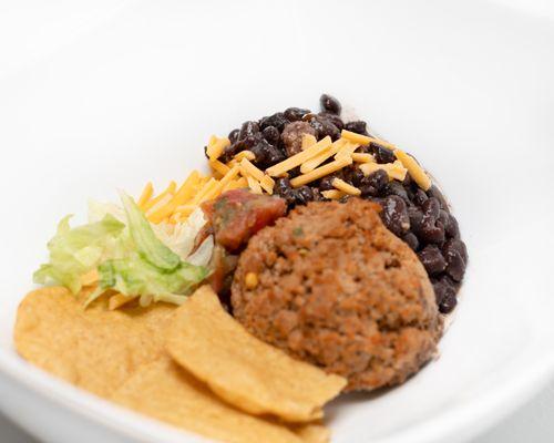 Healthy Portions Taco Bowl with Baked Black Beans, Turkey $ Grain Free Cassava Chips