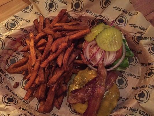 Sweet potato fries and dare ya burger