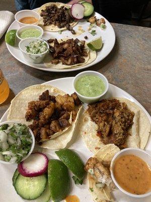 Tacos - pescado, carnitas, pastor, asada and pork belly - all tasted great!