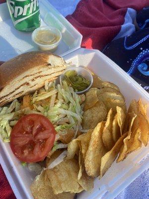 Chicken sandwich with homemade chips