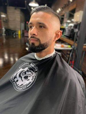 High fade with combover  beard line up trim and enhanced