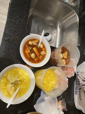 Wonton Egg Drop Soup and hot and Hot & Sour Soup