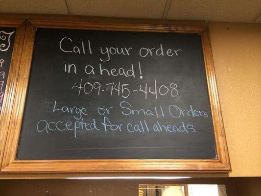 Phone # for call ahead orders