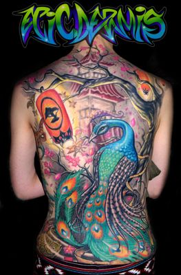 A custom color backpiece done by artist Colin Nolt at Epicdermis Custom Tattoos For Cool People