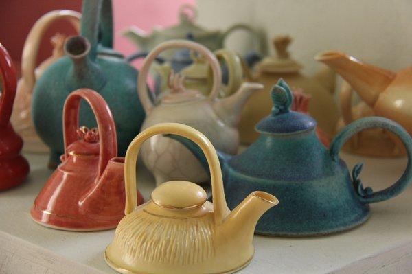 All of Antoinette's teapots are functional. Some of these teapots are wheel-thrown and some hand built.