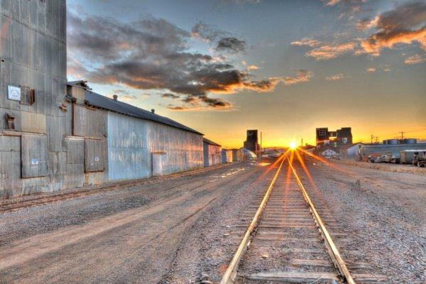 Sun setting over the tracks in Powell WY