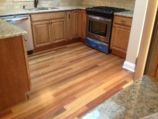 Cumaru, durable exotic hardwood floor in the kitchen.