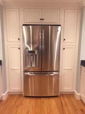 As part of the kitchen renovation in Falmouth, we designed a built-in refrigerator with the Ann at Supply New England...