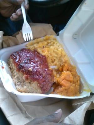 Delicious Turkey meatloaf, mac and cheese and yams!