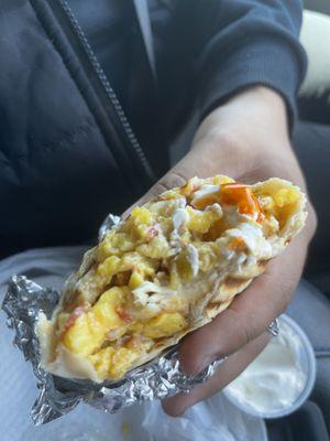 Sausage & Bacon Breakfast Burrito so good!