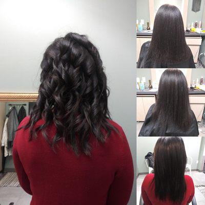 haircut, blowout and flat iron waves