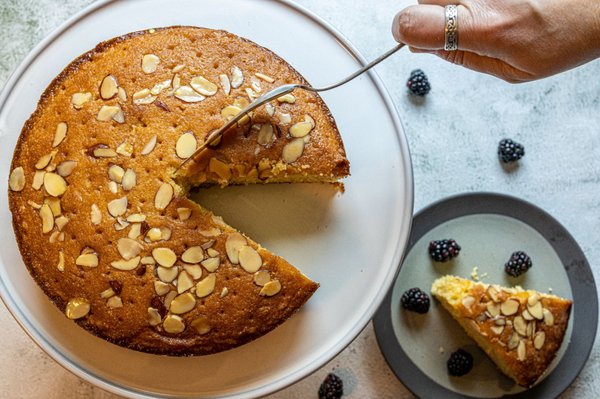 Tangerine-Almond Cake w/ Bay infused syrup