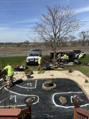 Outlining the brand new flower bed with a creative design.