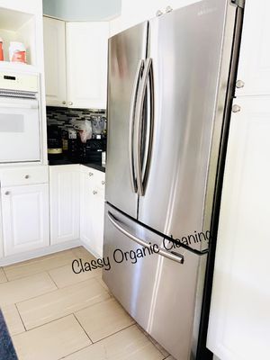 Close up on stainless steel refrigerator