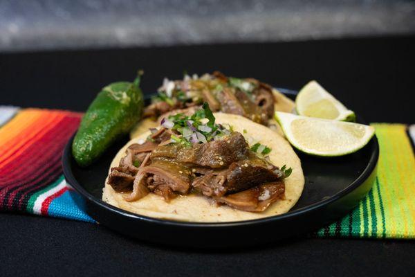 Street Tacos de Buche, Topped with Onion and Cilantro