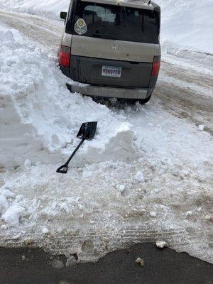 Tried going up an icy driveway & Slid back down. Stuck-o.   Called AAA, who dispatched Welcomes, And I started to dig out