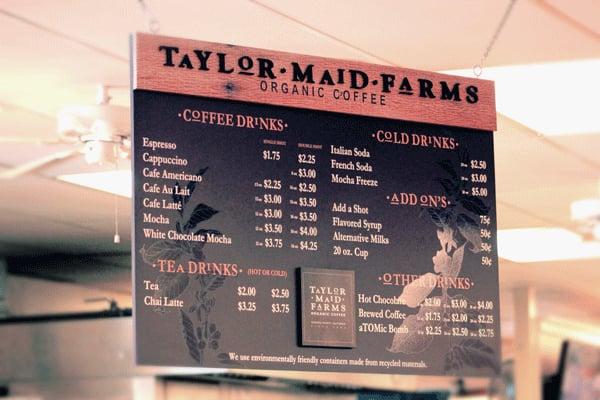 Taylor maid Farms Menu