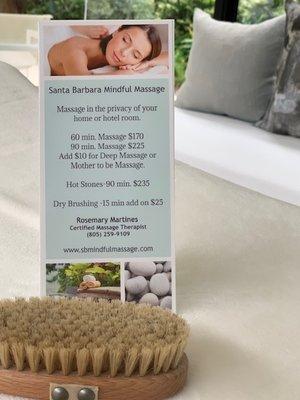 Santa Barbara Mindful massage prices.