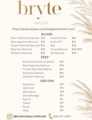 Our Nail Menu with URL to book online!