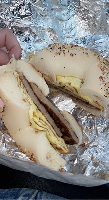 Sausage egg and cheese bagel