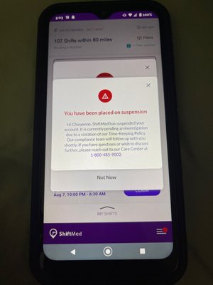 My suspension notice via the Shiftmed app.