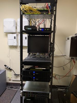 Computer rack with broadband and servers from one of our customers Installation