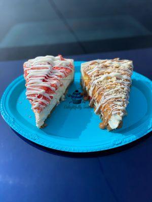 Strawberry crunch , caramel cookie crunch cheesecake