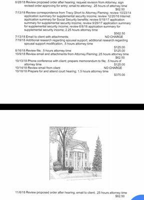 Pmt receipts made to Philip show a 0 bal due. June 21 engagement agreement signed. Stmt of time accounts for $1500. He charged $250 more.