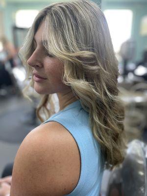 Balayage with blonde money piece for that lived in look!