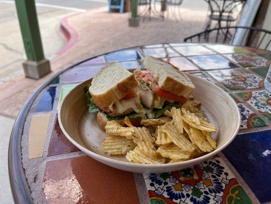 Grilled chicken sandwich with green chile